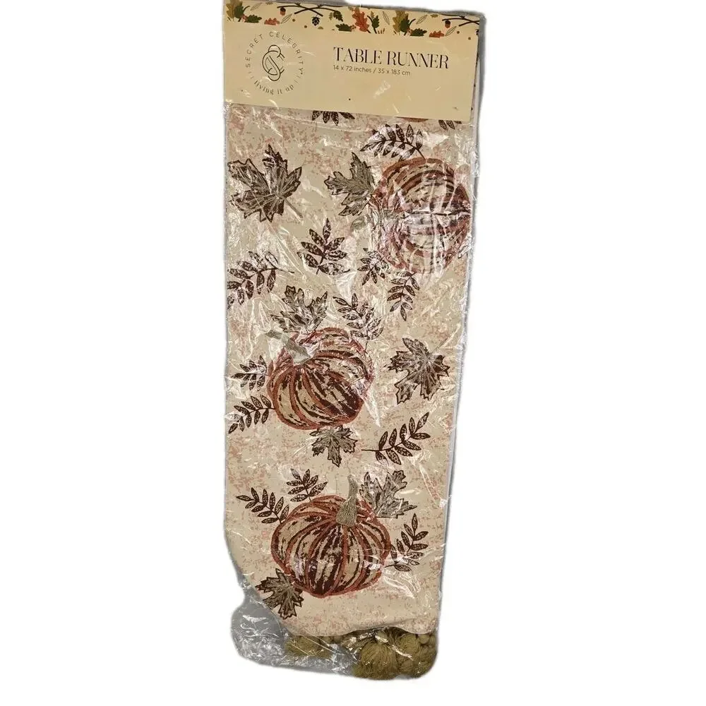 Table Runner Pumpkins Secret Celebrity 14 x 72 Modern Farmhouse Embroidered Tass